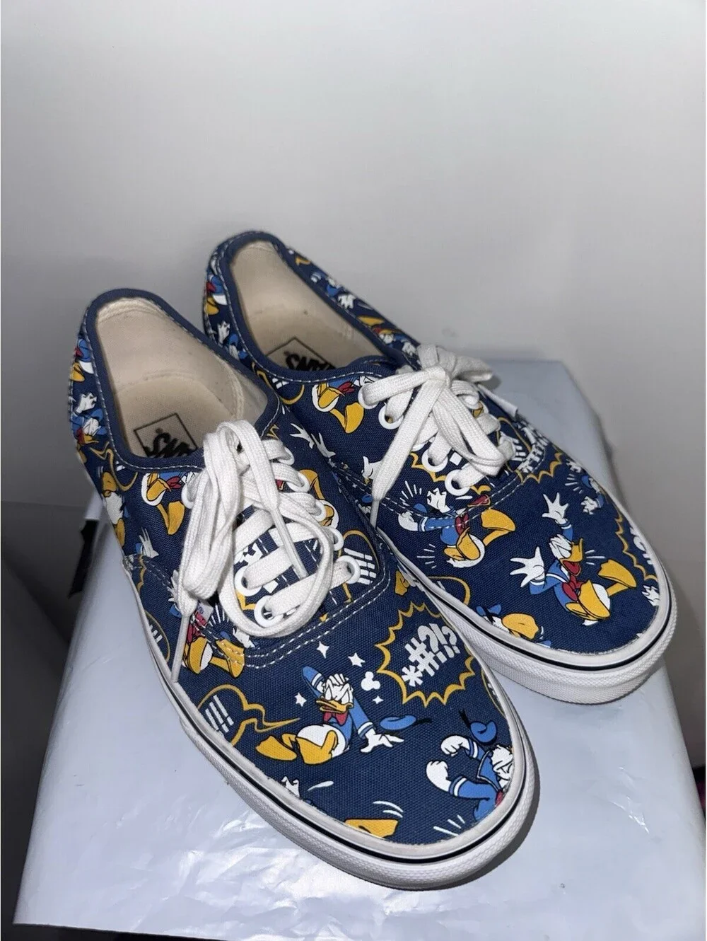 Vans Disney Donald Duck Authentic Sneakers Blue Canvas Shoes Men 7 Women 8.5